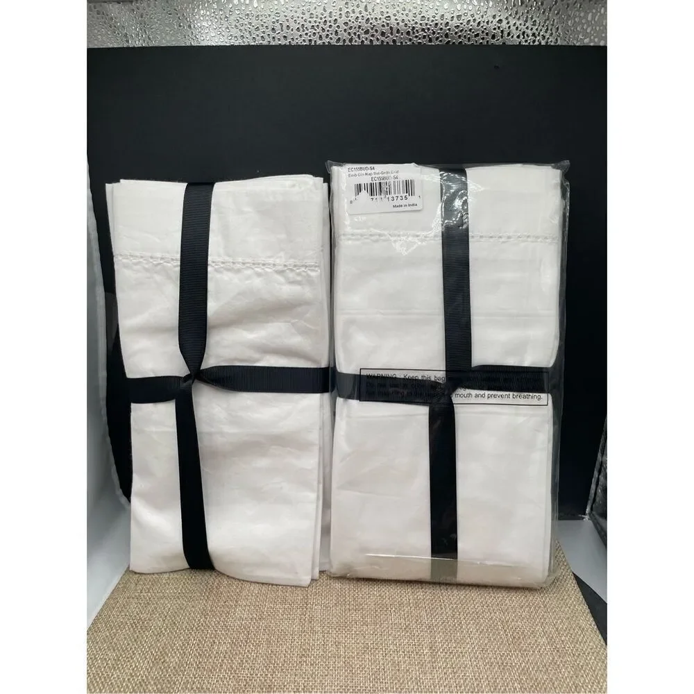 8 Park Lane Dinner Napkins Embroidered Flowers 2 Sets of 4 White Blue Yellow
